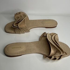 Larroudé Sz 11 Ivy Beige Raffia Ruffle Flat Slip On Sandals - New Unworn